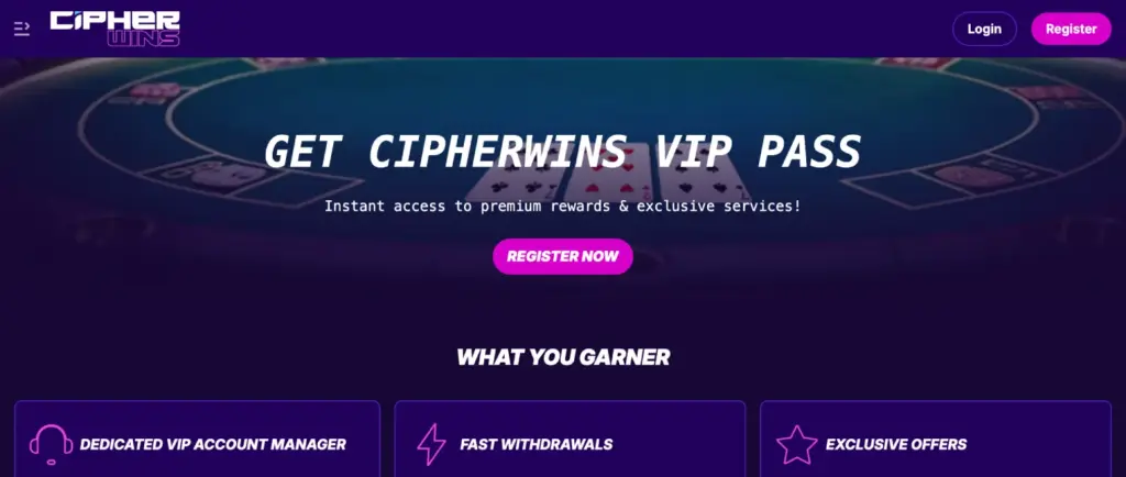 Εικόνα της προσφοράς VIP του Cipherwins με τα οφέλη για τους εγγεγραμμένους χρήστες.